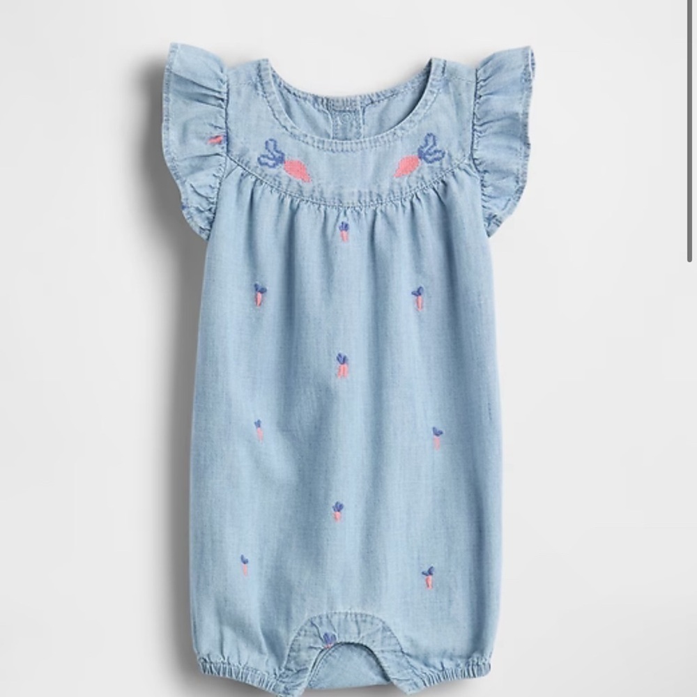 GAP Light Blue Bodysuit with Pink and Blue Embroidery romper. Peter rabbit